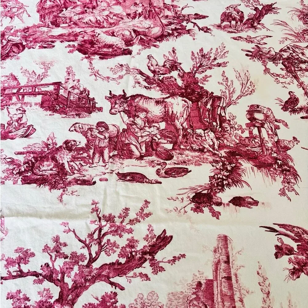 Williams Sonoma Italian Toile Tablecloth 68x126 Red Cream Cotton Made Italy